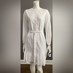 NWT Tommy Hilfiger Chambray white long-sleeve belted shirtdress. Size 2
